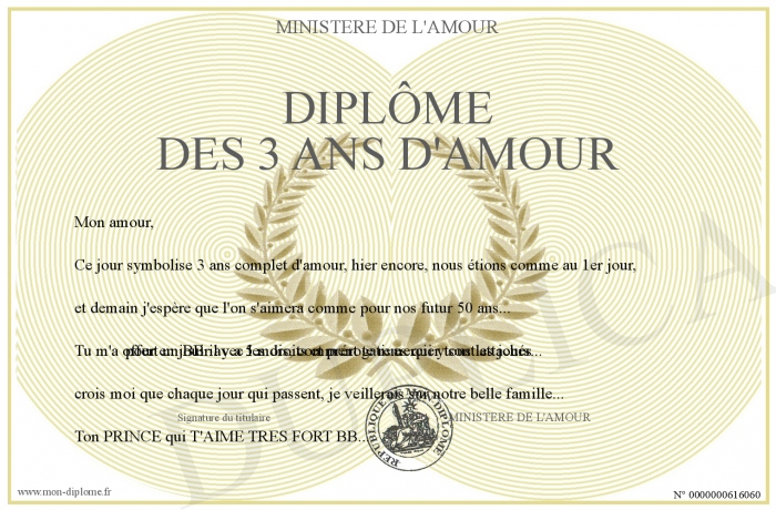 diplome 3 ans de mariage